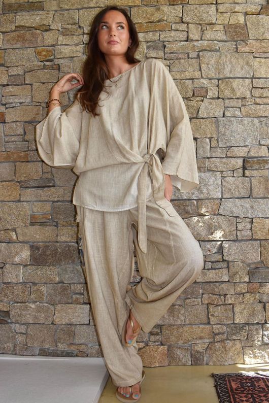 Lindin Linen Blend Kimono Top Washed Sandstone